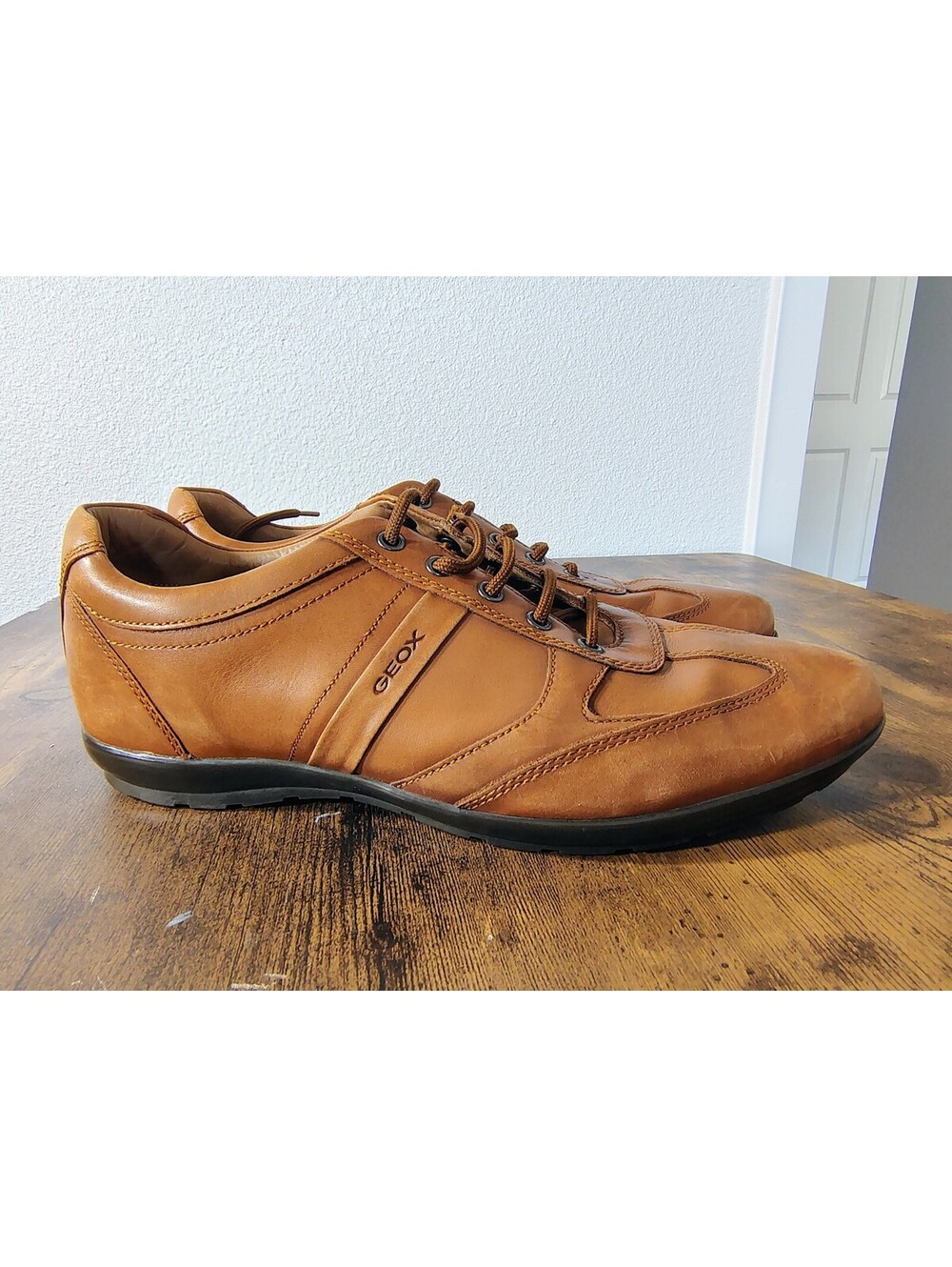 Geox Uomo Symbol Mens 45 US 12 Brown Cotto Leather Oxford Sneaker Italian Shoes
